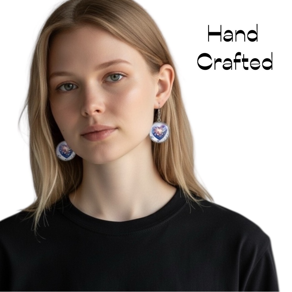 Hand Crafted Red Blue Heart Earrings Set NWT Feminine Girlhood